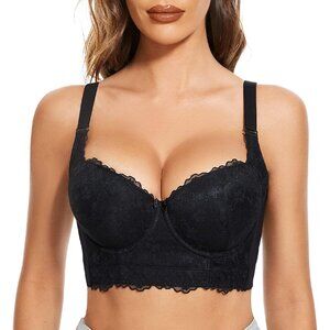 Push Up Bra Womens Lace Longline Padded Underwire Corset Top 38B